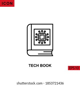 Icon tech book with circuit board processor. Outline, line, lineal or linear vector icon symbol sign collection for mobile concept and web apps design.