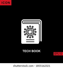 Icon tech book with circuit board processor. Filled, glyph or flat vector icon symbol sign collection for mobile concept and web apps design.