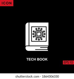 Icon tech book with circuit board processor. Filled, glyph or flat vector icon symbol sign collection for mobile concept and web apps design.