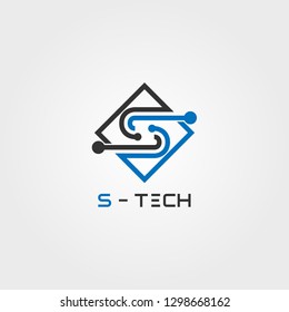 icon Tech concept design , vector logo technology for business corporate, connection circuit, network, initials S letter, illustration -vector