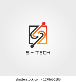 icon Tech concept design , vector logo technology for business corporate, connection circuit, network, initials S letter, illustration -vector