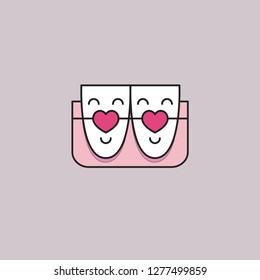 Icon teeth with hearts on braces, dental card on valentines day, dentist banner. Vector illustration