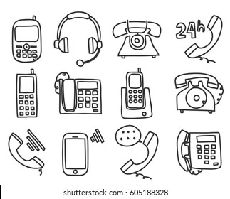 icon  telephone hand drawn flat vector set art illustration