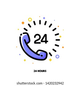 Icon of telephone handset with number 24 as 24-hours open customer service or express delivery for help and support concept. Flat filled outline style. Pixel perfect 64x64. Editable stroke