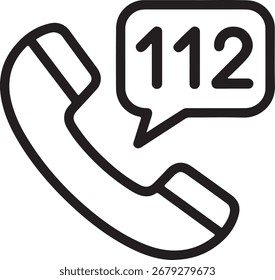 Icono de un teléfono con una burbuja de voz que muestra el número 112, que representa los servicios de emergencia.