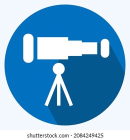 Telescopio de iconos - Estilo de sombra larga, ilustración simple, trazo editable, vector de plantilla de diseño, bueno para impresiones, carteles, anuncios, anuncios, gráficos de información, etc.