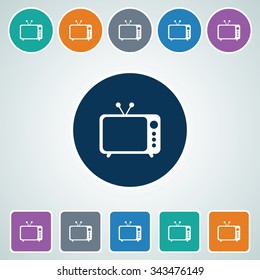 Icon of Television in Multi Color Circle & Square Shape. Eps-10.