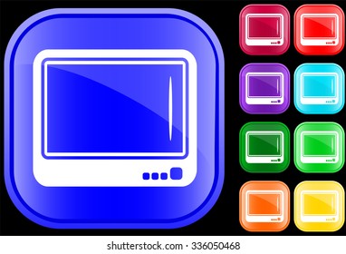 Icon of television on shiny square buttons