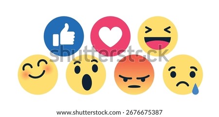icon template face tear smile sad hug love like Lol cry set, laughter emoji character message high quality vector round yellow cartoon bubble emoticons comment social media chat comment reaction