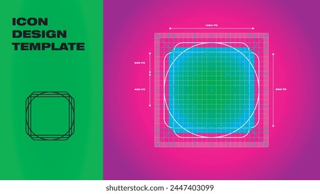 Icon template for mobile application, operating system. vector with dimensions and development grid line