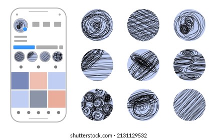 Icon templates for popular social media stories, round icons. Vector illustration. Brand promotion in social networks.
