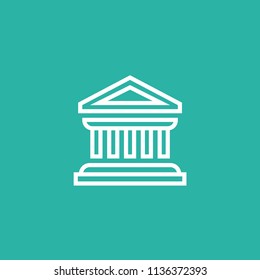 Icon of temple, palace, house. Vector linear illustration, isolated. White color on turquoise background.