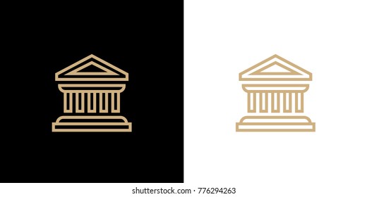 Icon of temple, palace, house. Vector illustration, isolated. Beige and gold color. On black and white background