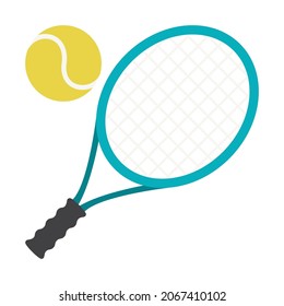 Icon of tennis ball and racket. Sport equipment illustration. For training and competition design.