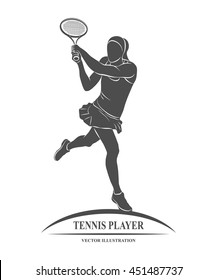 Icon tennis player with a racket. Vector illustration.