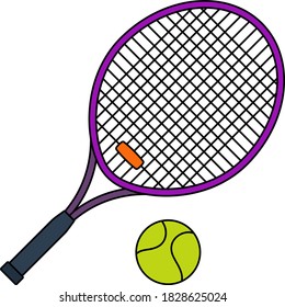Icon of Tennis Rocket and Ball. Bearbeitbare Rahmenlinie mit Farbfilmdesign. Vektorgrafik.