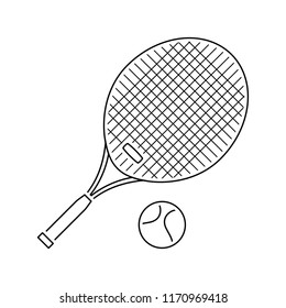 Icon of Tennis rocket and ball . Thin line design. Vector illustration.