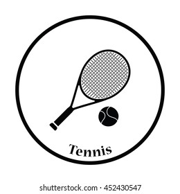 Icon of Tennis rocket and ball . Thin circle design. Vector illustration.