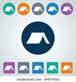 Icon of Tent in Multi Color Circle & Square Shape. Eps-10.