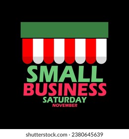Icon of a tent roof with bold text isolated on black background to celebrate Small Business Saturday on November