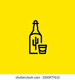 Icon Of Tequila Shot. Bottle, Glass, Hard, Liquor. Bar And Drinks Concept. Can Be Used For Topics Like Restaurant, Party, Celebration.