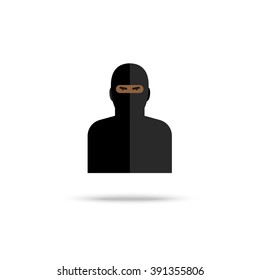 Icon of terrorist on white background. Flat design, vector illustration.