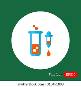 Icon of test tube with bubbling liquid and pipette with droplet