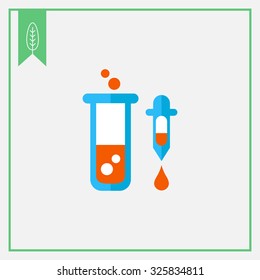 Icon of test tube with bubbling liquid and pipette with droplet