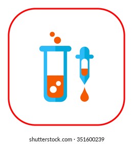 Icon of test tube with bubbling liquid and pipette with droplet