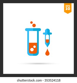 Icon of test tube with bubbling liquid and pipette with droplet