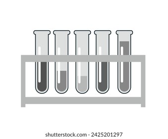 Icon Test tubes with  liquids in holder on white background. Chemical equipment for experiments. Vector illustration in a flat doodle style.