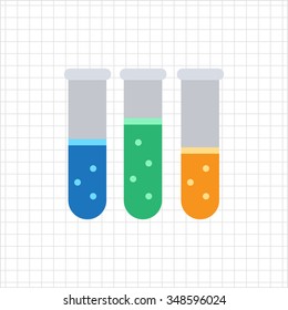 Icon of test tubes with multicolored bubbling liquid