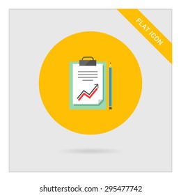 Icon of text document with growing graph on clipboard and pencil