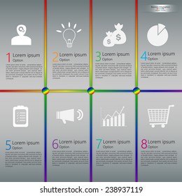 Icon and Text Information With Rainbow Line Design, Financial/Business Infographic. Business Diagrams, Workflow Layout & 8 Step Process Diagram. Vector Illustration