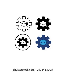 icon that combines gear symbol with graduation cap. This icon reflects the theme of education, technology.
