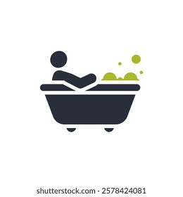 An icon that depicts a person enjoying a relaxing time in a bathtub, symbolizing tranquility, comfort, and selfcare. This icon is perfect for themes related to spa and wellness, promoting relaxation