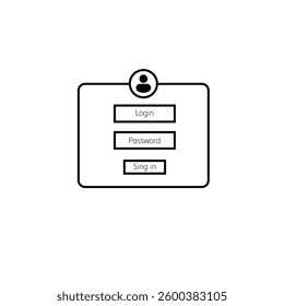 An icon that is designed in black and white depicting a login page interface for users to enter their credentials