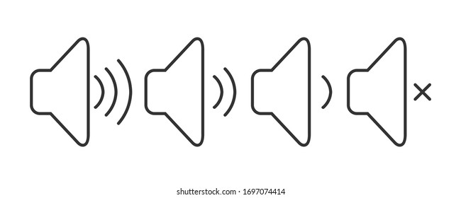 Icono que aumenta y reduce el sonido en el estilo de línea símbolo .que muestra el icono silencioso, vector del altavoz con diferentes niveles de señal en un estilo plano. símbolo del sitio web Equipo y vector móvil