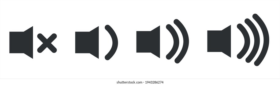 An icon that increases and reduces the sound. A set of sound icons with different signal levels in a flat style. Vector.