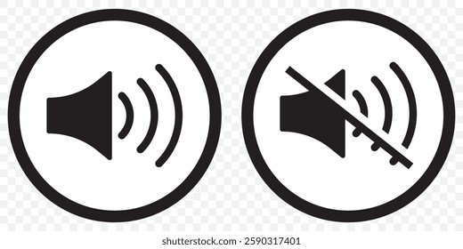 An icon that increases and reduces the sound. Icon showing the mute. A set of sound icons with different signal levels in a flat style. Vector. EPS 10.