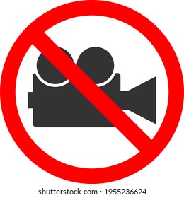 The icon that prohibits video recording. The camera image is intended for the design and development of websites and applications. Vector illustration isolated on a white background.