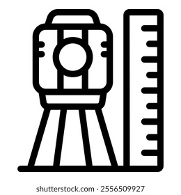 Icon of a theodolite on a tripod measuring height with a ruler, representing surveying and land measurement