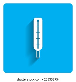 Icon of thermometer on bright blue background