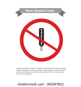 Icon of thermometer in prohibition sign, with text on grey ribbon and sample text