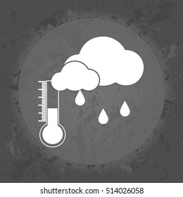 Icon, a thermometer and rain, weather forecast on gray vintage background