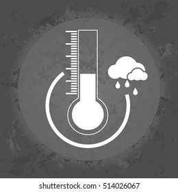 Icon, a thermometer and rain, weather forecast on gray vintage background . Minimalism. Icon Logo