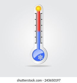 Icon thermometer with snowflakes and the sun.