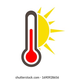 Icon of a thermometer with the sun.Warm weather. Simple flat vector stock illustration.
