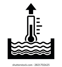 Icon of thermometer in water with rising temperature indicating heat wave climate change