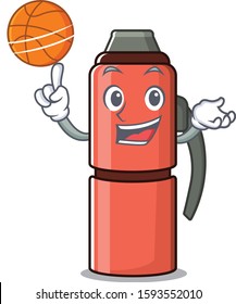 An icon of thermos bottle Scroll cartoon character playing basketball